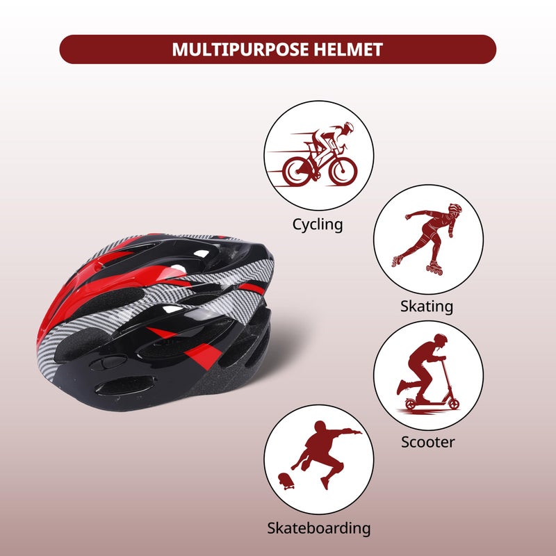 Endless EL1051 High Quality Cycle and Skates Helmet with Adjustable Strap | Black and Red | Material : Polycarbonate, EPS | With Inside Cushioning Padding for Comfort | For Adults, Women and Men - Image 2