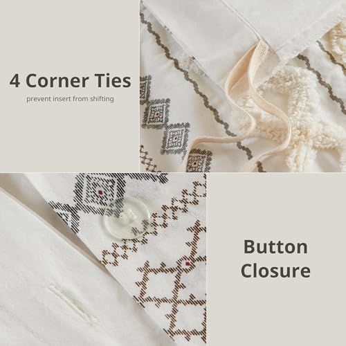 INK+IVY Imani 100% Cotton Duvet Mid Century Modern Design, All Season Comforter Cover Bedding Set, Matching Shams, Full/Queen, Ivory Chenille Tufted Accent 3 Piece - Image 4