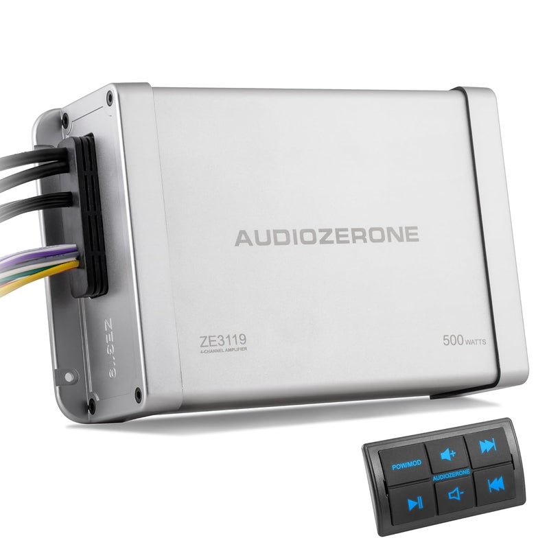 AUDIOZERONE Marine Bluetooth Amplifier - 500W Class D 4 Channel Waterproof Amp with Remote Control - Image 2