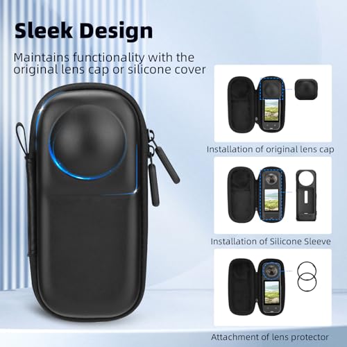 BRDRC Portable Small Case for Insta360 X4 X5 for Original Lens Cap Carrying Storage Bag Protective Cover Hard Shell Travel Protector with Wrist Strap Carabiner for Insta 360 X4 X5 Accessories - Image 3