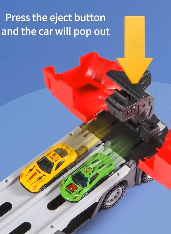 لعبة سباق سيارات، لعبة شاحنة كبيرة بفتحات ومسارات سباق قابلة للطي، لعبة شاحنة حاوية مع 12 سيارة من السبائك المعدنية، لعبة حاملة سيارات نقل للأطفال الصغار، نموذج شاحنة شاحنة مع أضواء وأصوات، لعبة محاكاة شاحنة حاوية سبيكة قابلة للفصل، شاحنة نقل ألعاب سيارات للأطفال هدية للأطفال الصغار من سن 3 و4 و5 و6 سنوات للأولاد والبنات (أحمر) - Image 5