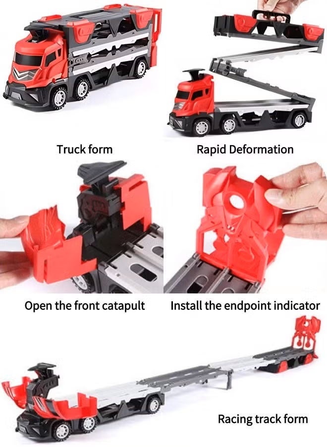 لعبة سباق سيارات، لعبة شاحنة كبيرة بفتحات ومسارات سباق قابلة للطي، لعبة شاحنة حاوية مع 12 سيارة من السبائك المعدنية، لعبة حاملة سيارات نقل للأطفال الصغار، نموذج شاحنة شاحنة مع أضواء وأصوات، لعبة محاكاة شاحنة حاوية سبيكة قابلة للفصل، شاحنة نقل ألعاب سيارات للأطفال هدية للأطفال الصغار من سن 3 و4 و5 و6 سنوات للأولاد والبنات (أحمر) - Image 4