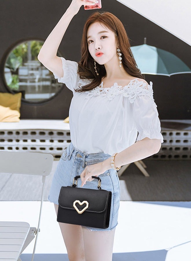 DUNISO Crossbody bag for women,magnetic button shoulder bag，PU leather handbag bag with three pockets inside，with adjustable shoulder strap,suitable for shopping, dating, travel and work，20*15*7cm，black  - Image 5