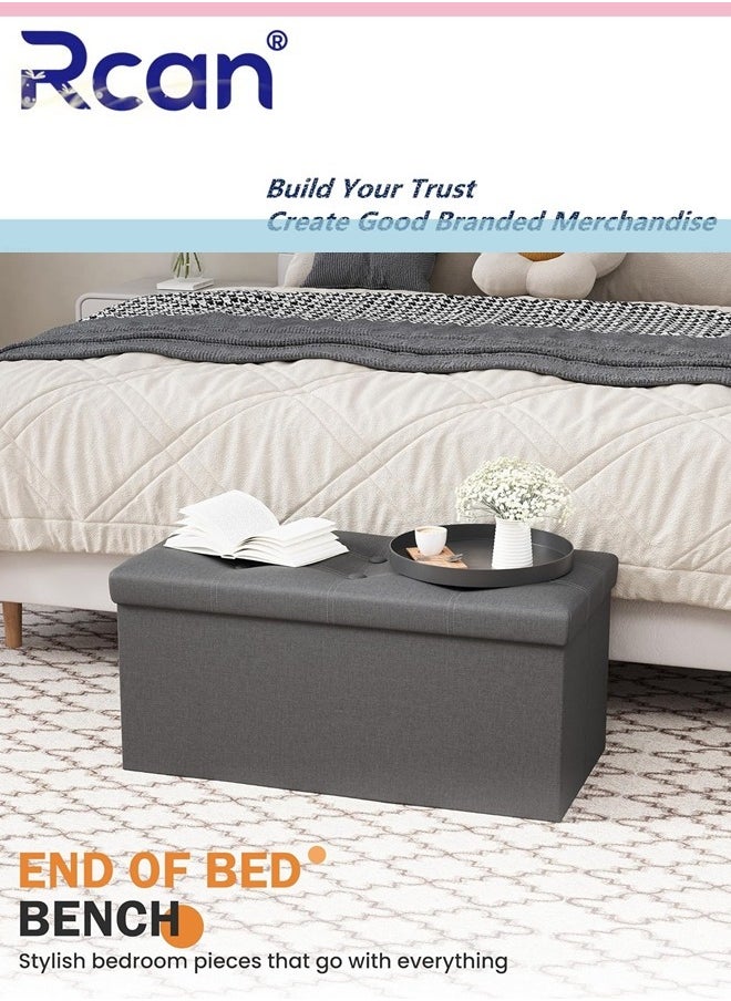 Rcan Folding Storage Ottoman, Storage Chest Footrest Step Stool with Padded Seat, 30 Inch Storage Bench, Versatile Storage Toy Box, 350 Pounds Weight Capacity for Entryway, Living Room, Bedroom  - Image 3