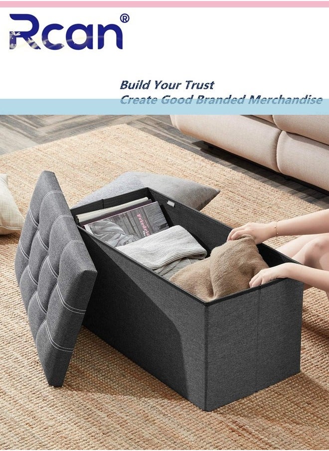 Rcan Folding Storage Ottoman, Storage Chest Footrest Step Stool with Padded Seat, 30 Inch Storage Bench, Versatile Storage Toy Box, 350 Pounds Weight Capacity for Entryway, Living Room, Bedroom  - Image 4