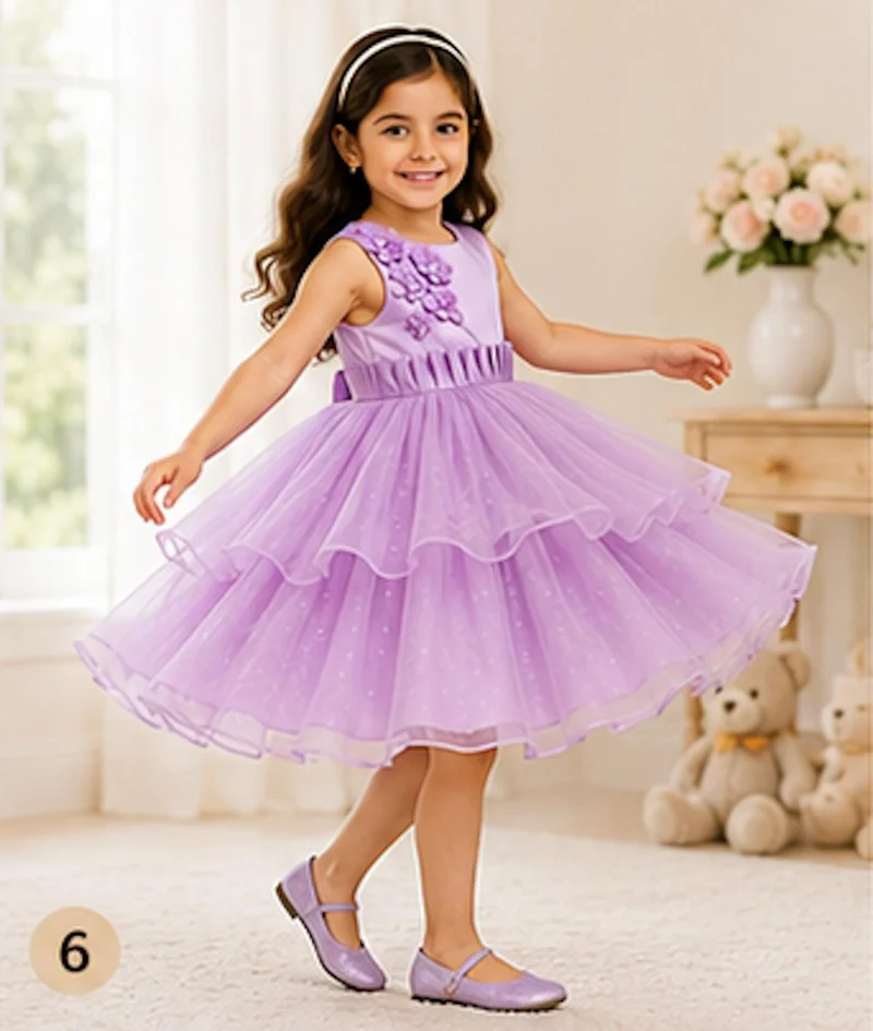 أرتيميا Artemea Toddler Girls Floral Appliqué Layered Mesh Fit & Flare Party Dress - Lilac