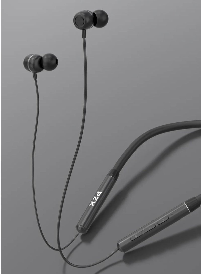 PZX Wireless Bluetooth in-Ear Neckband Earphones with Mic Black - Image 2