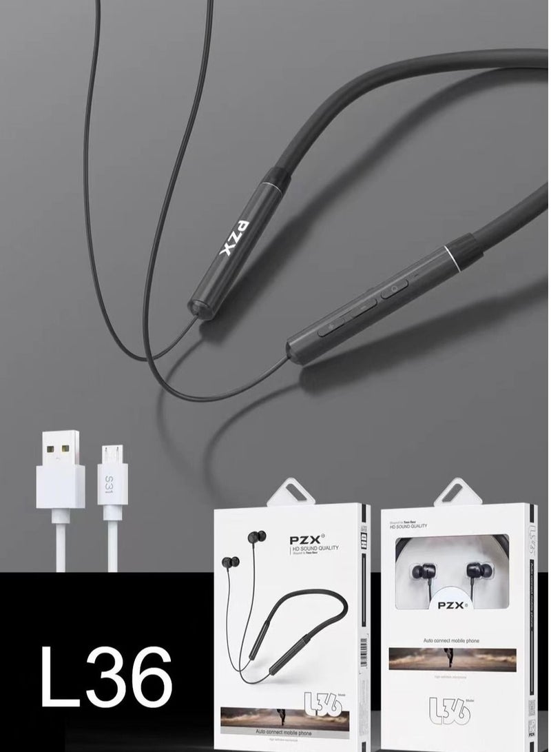PZX Wireless Bluetooth in-Ear Neckband Earphones with Mic Black - Image 5