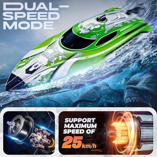 BEZGAR RC Boat 12 inch Remote Control Boat for Kids and Adults 25 KPH Fast RC Speed Boats with 700mAh Battery Ideal Waterproof Toy Boats for Lakes Pools TX126 Green - Image 5
