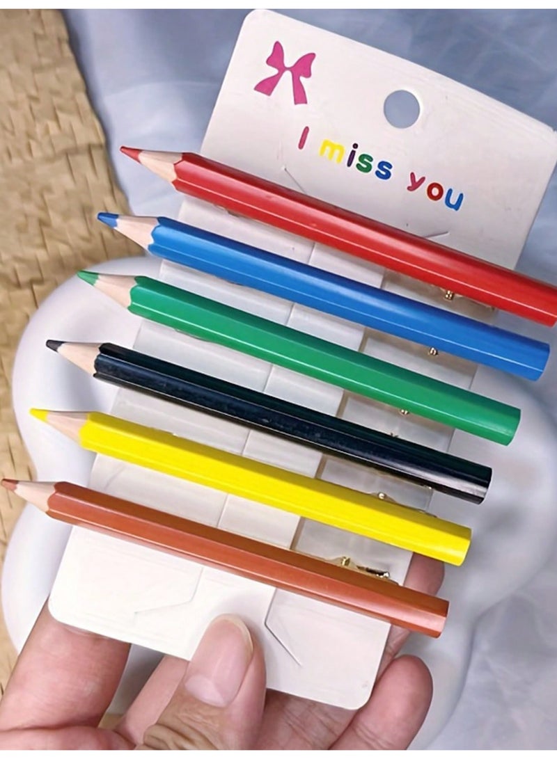 Women’s Hair Clips Pencil Design 6 pcs – Cute Colored Pencil Hair Clamps for Girls and Daily Styling - Image 1