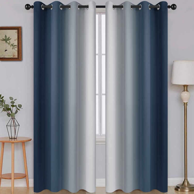 SimpleHome Navy Blue Ombre Room Darkening Curtains for Living Room Light Blocking Gradient Thermal Insulated Grommet Window CurtainsDrapes for Bedroom 2 Panels 52x84 inches Length