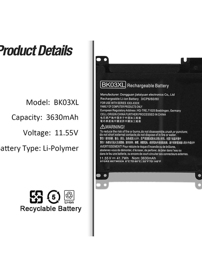 Generic - EzVoIT BK03XL Laptop Battery for HP Pavilion X360 14-ba0xx 14-ba253cl ba001tx ba007tx ba002ne ba004ns ba075tx ba165tx ba004la ba055tx ba063tx ba064tx ba076tu ba073tu ba077tu - Image 1