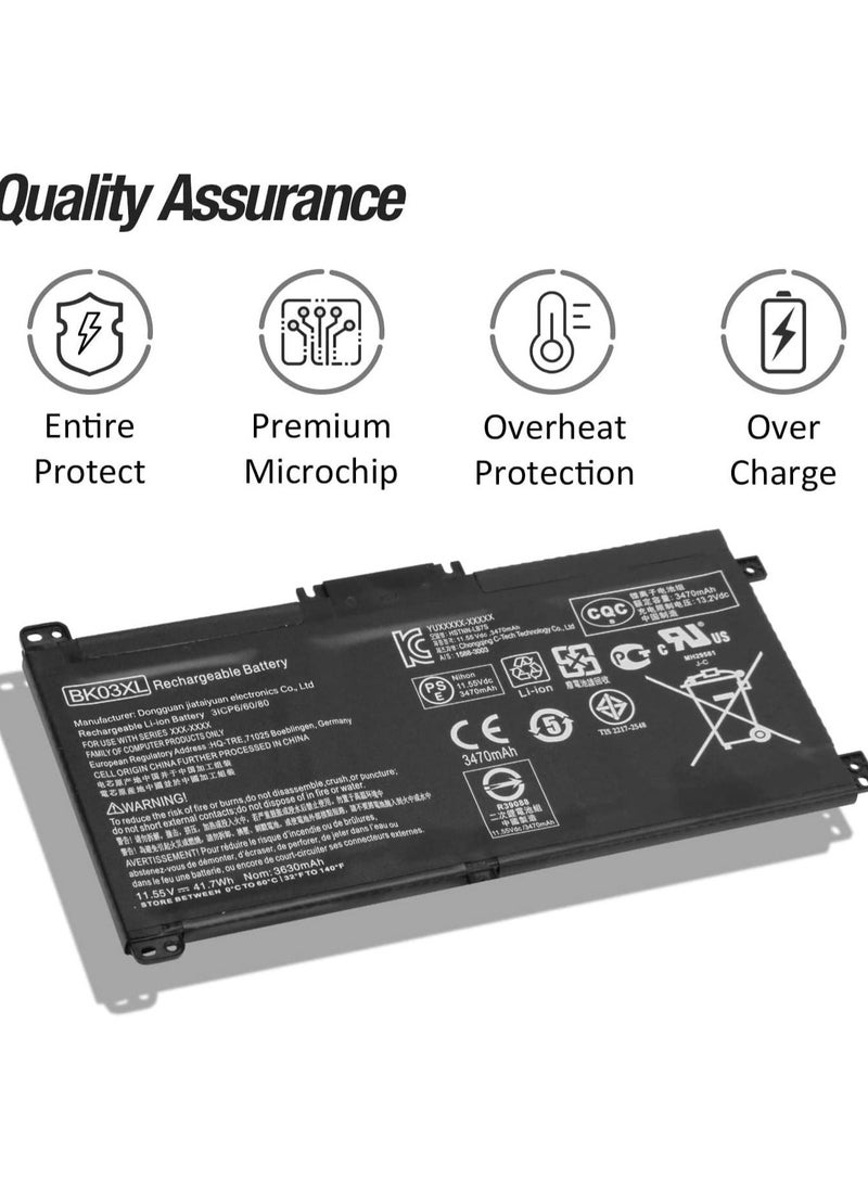 Generic - EzVoIT BK03XL Laptop Battery for HP Pavilion X360 14-ba0xx 14-ba253cl ba001tx ba007tx ba002ne ba004ns ba075tx ba165tx ba004la ba055tx ba063tx ba064tx ba076tu ba073tu ba077tu - Image 1