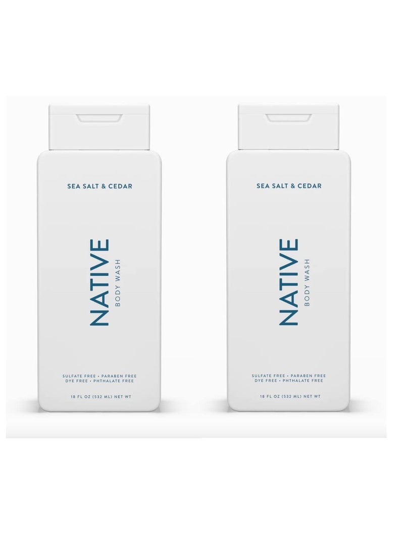 native Native Body Wash Contains Naturally Derived Ingredients | For Women & Men, Sulfate, Paraben, & Dye Free Leaving Skin Soft and Hydrating | Sea Salt & Cedar 18 oz - 2 Pk  - Image 1