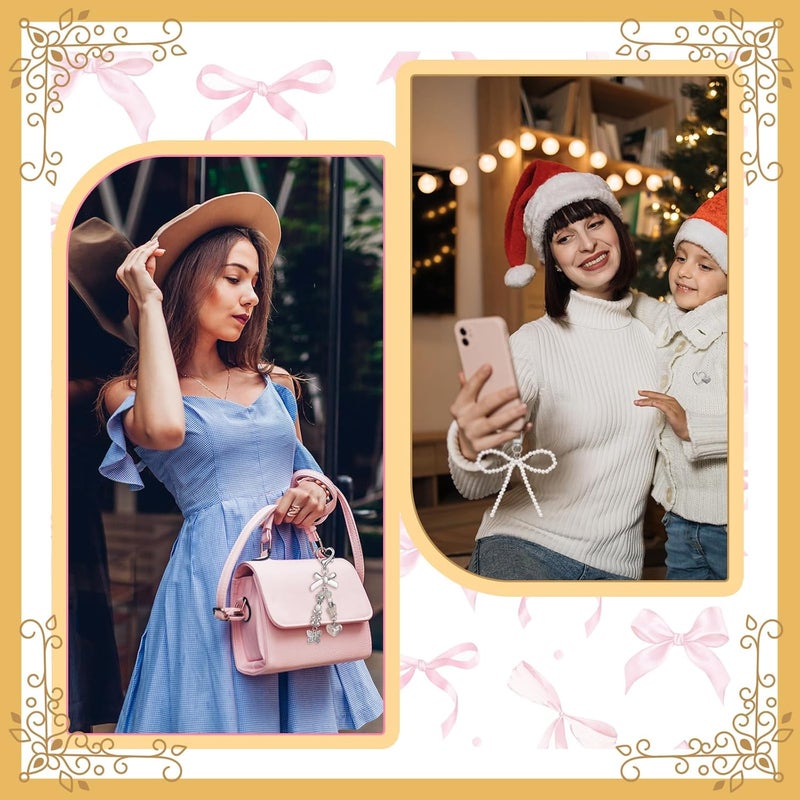 Sureio 6 Pcs Cute Bow Keychain for Women Pearl Key Chains for Car Keys Coquette Bow Keychain Accessories Aesthetic Bag Charms - Image 5