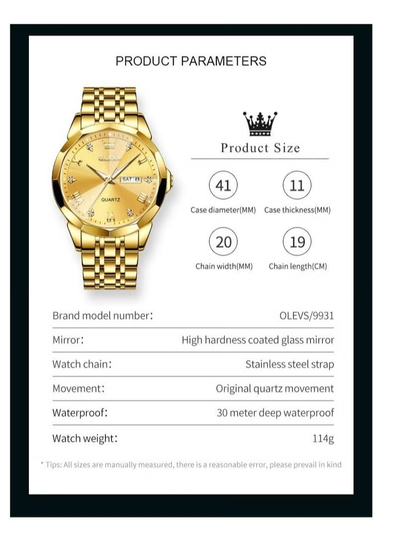 أوليفز ساعة رجالية مقاومة للماء من الفولاذ المقاوم للصدأ للأعمال مقاس 41 ملم - Image 4