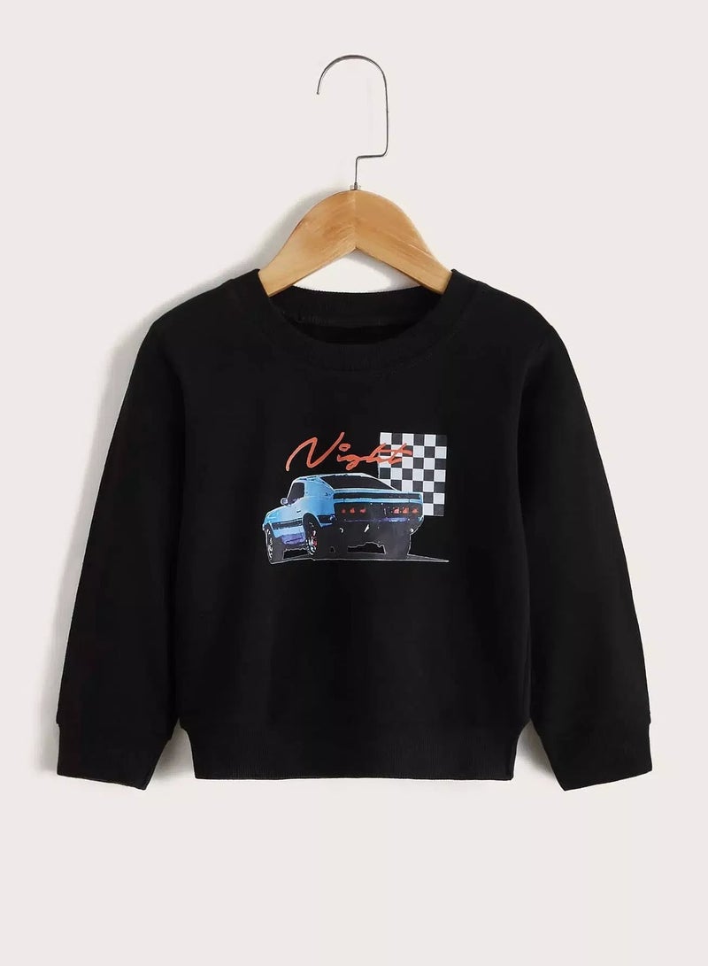 Toddler Boys Car & Plaid Print Sweatshirt - Image 1
