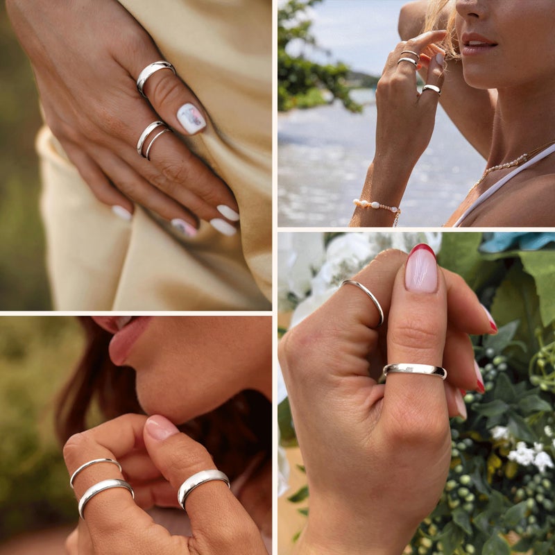 Poxtex Sterling Silver Thumb Band Rings for Men Engagement, Non Tarnish Waterproof Rings Set for Women Stackable, Simple Thick Ring Comfort Fit 3Pcs 1mm 3mm 5mm Size 11 - Image 3