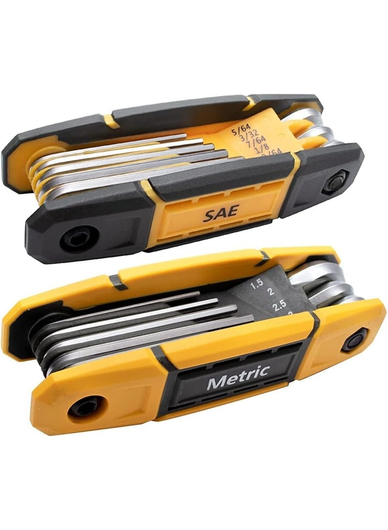 MULWARK 17pcs Folding Allen Wrench Set | Metric & Standard SAE - Key Tool 2 Pack Portable Hex for Basic Home Repair and General Applications - Image 1