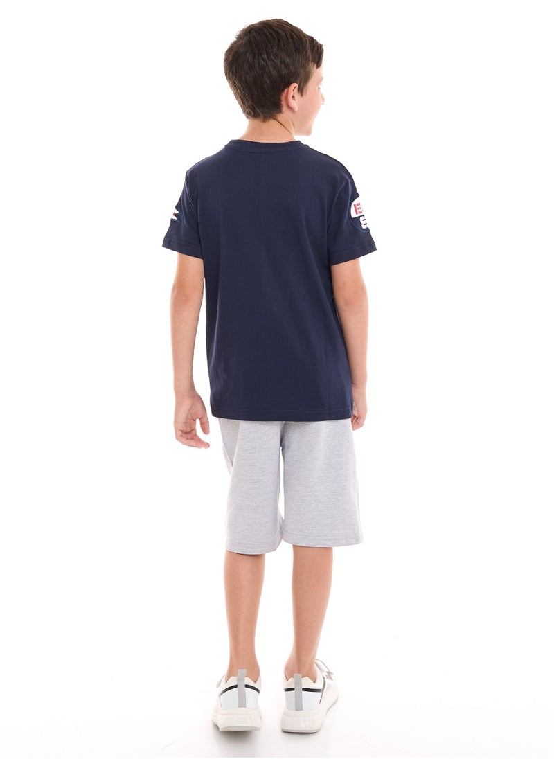 victor and jane Boys 2-Piece Set: T-Shirt & short for (6-12 Years) Navy & Grey  - Image 3