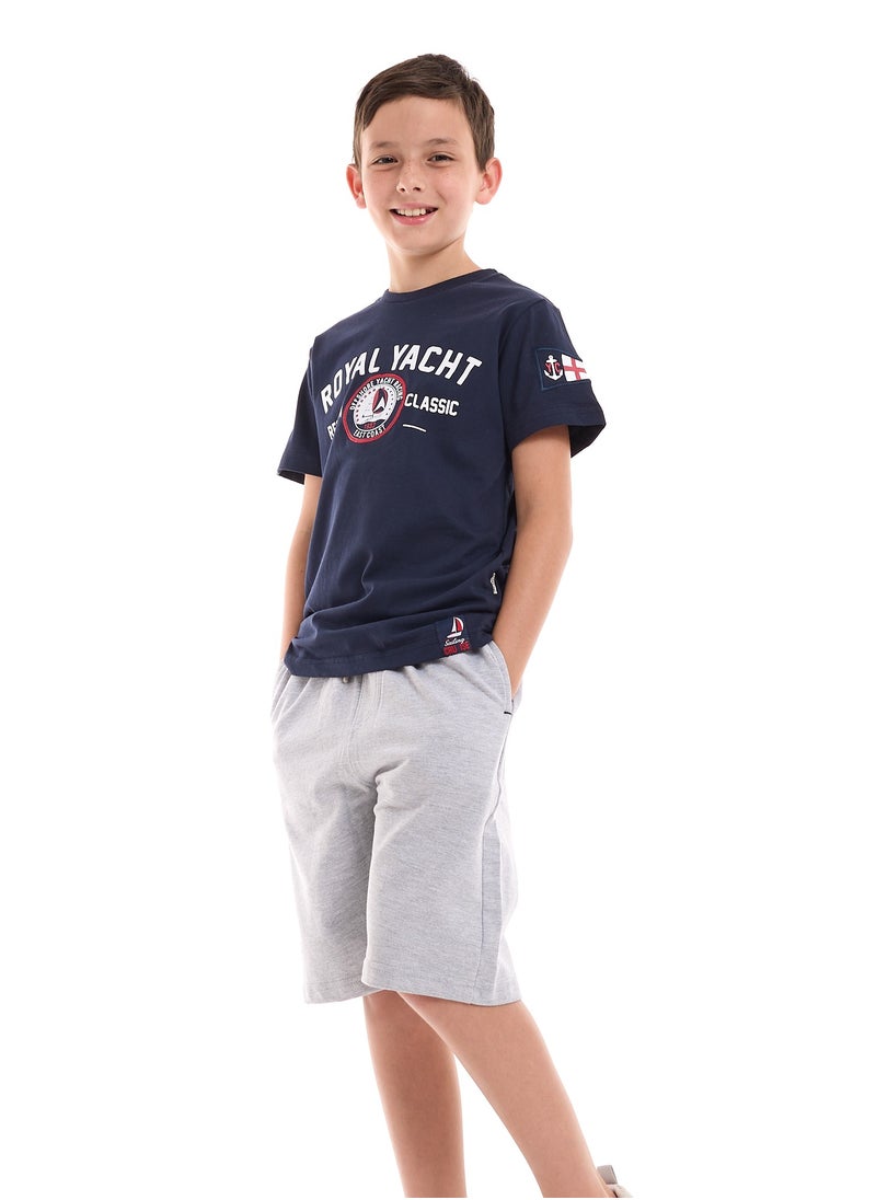 victor and jane Boys 2-Piece Set: T-Shirt & short for (6-12 Years) Navy & Grey  - Image 1