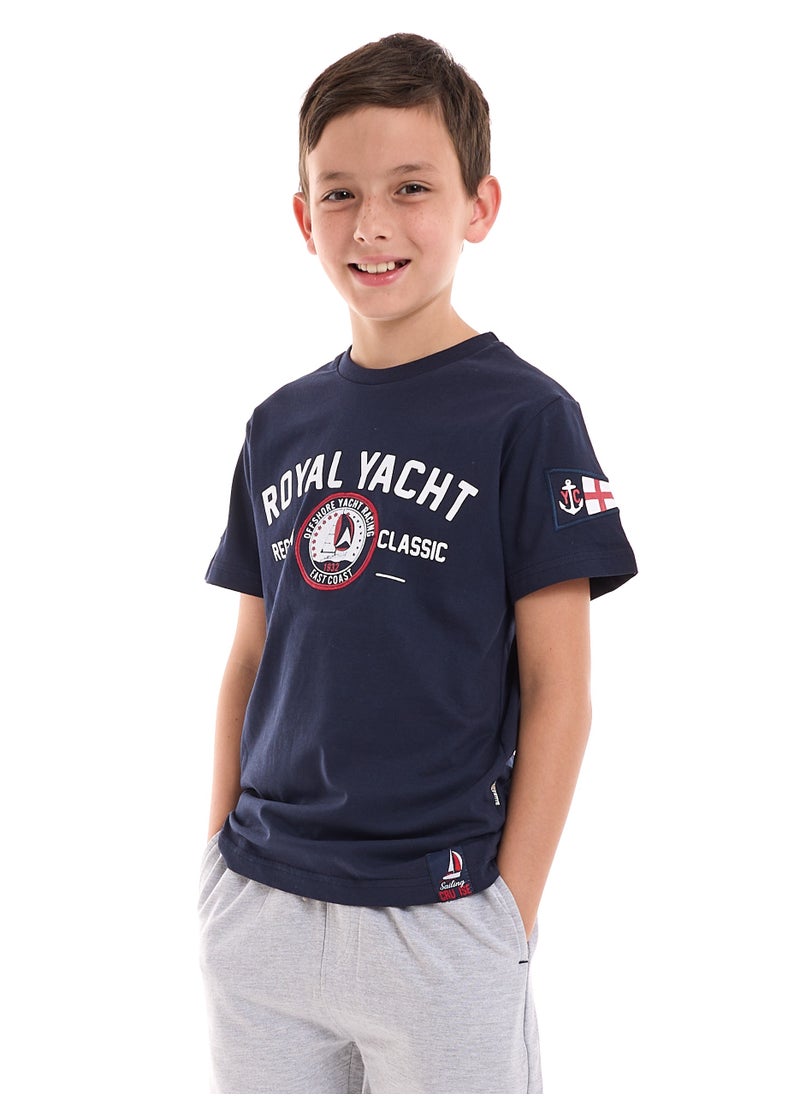 victor and jane Boys 2-Piece Set: T-Shirt & short for (6-12 Years) Navy & Grey  - Image 2