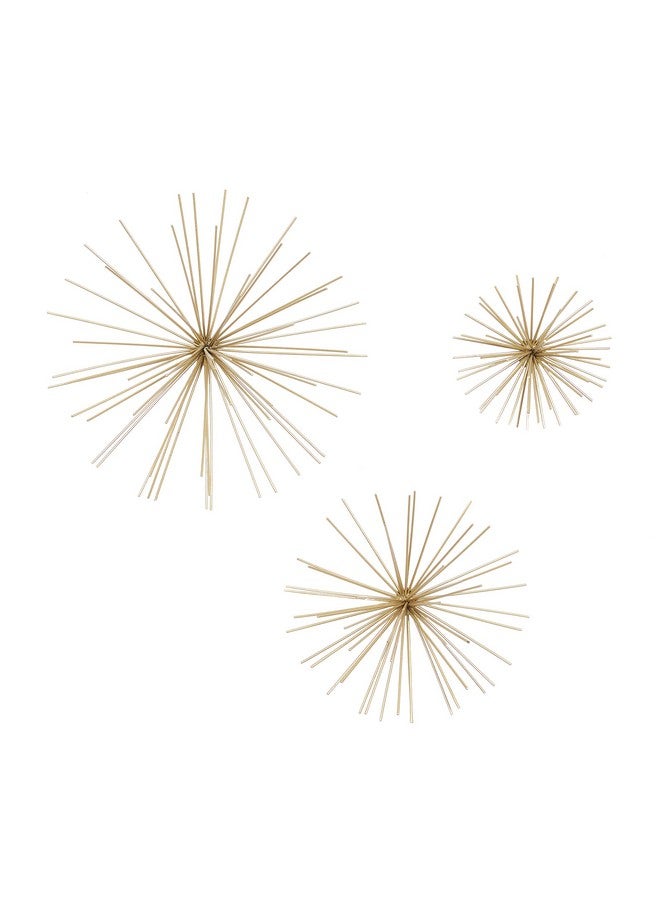 Deco 79 ديكور جدار منزلي معدني على شكل نجمة 3D مع أشواك طويلة، مجموعة من 3 قطع فنية للجدار 6"، 9"، 12" عرض، ذهبي - Image 1