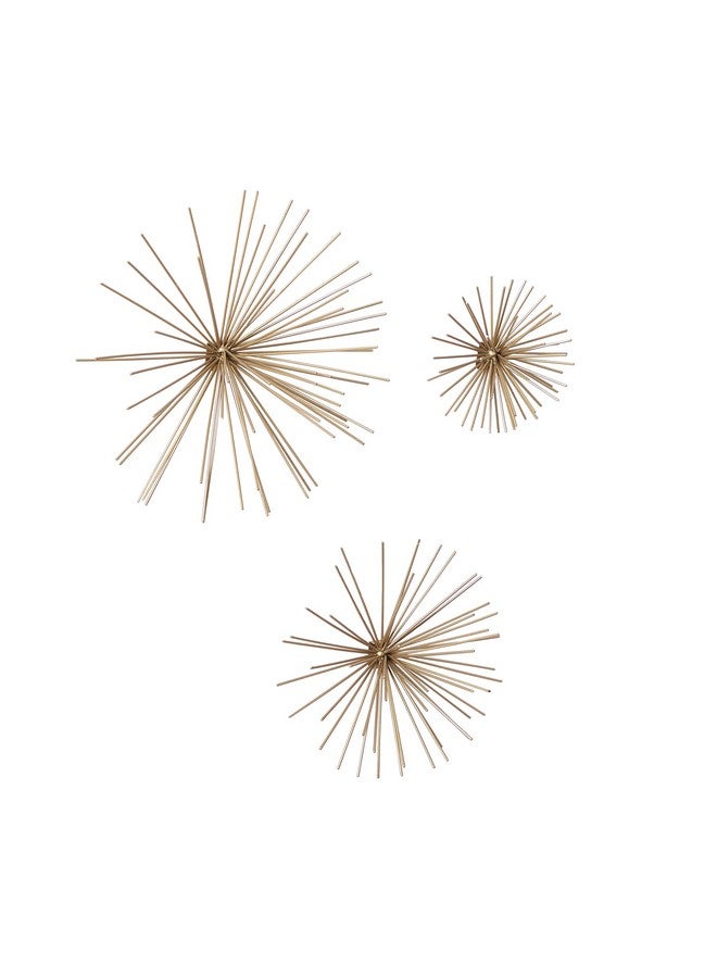 Deco 79 ديكور جدار منزلي معدني على شكل نجمة 3D مع أشواك طويلة، مجموعة من 3 قطع فنية للجدار 6"، 9"، 12" عرض، ذهبي - Image 2
