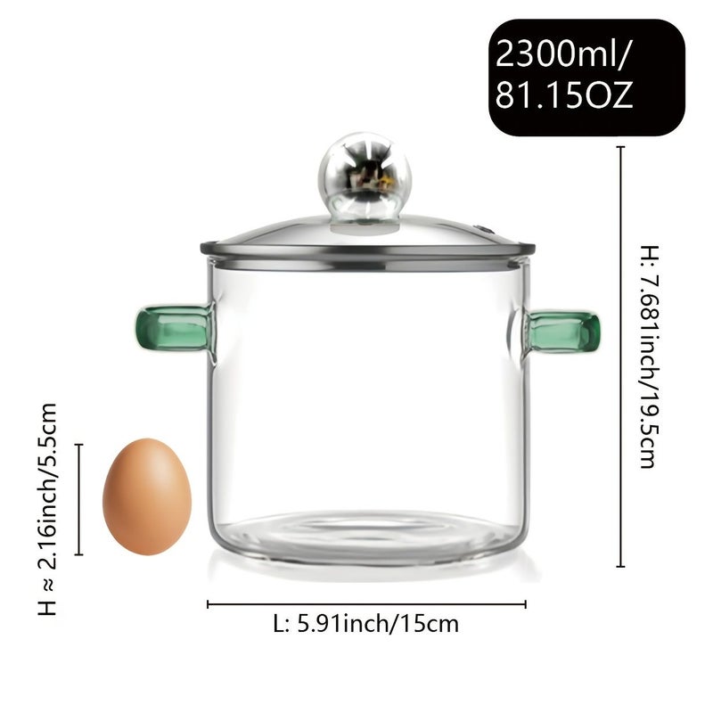 Green Glass Stovetop Pot With Wooden Lid And Handle 77.77oz Heat Resistant Transparent Stew Pot For Hot Pot Soup Milk And Tea - Image 3