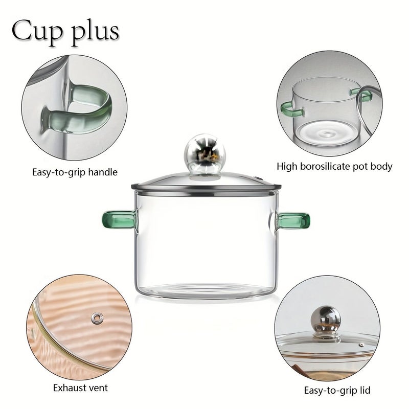 Green Glass Stovetop Pot With Wooden Lid And Handle 77.77oz Heat Resistant Transparent Stew Pot For Hot Pot Soup Milk And Tea - Image 4