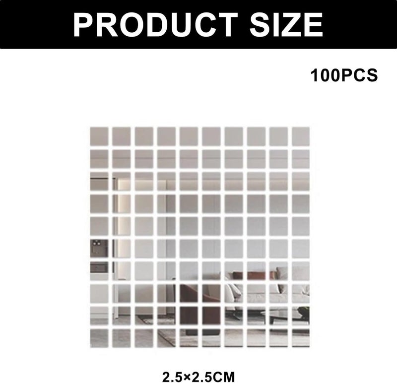 KASTWAVE 100PCS Self Adhesive Mini Acrylic Mirror Tiles for DIY Crafts, Mosaic Art Projects, and Modern Home Wall Decor (2.5x2.5cm, Silver) - Image 2