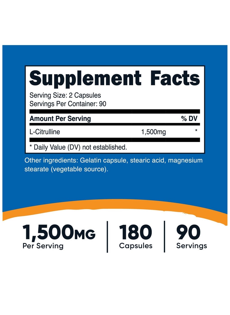 Nutricost - L-Citrulline 1500mg Per Serving, 180 Capsules, 90 Servings - Image 1