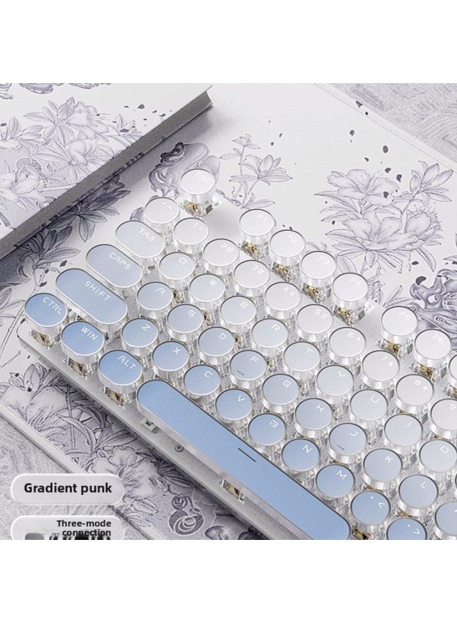 Punk Walker V30 Computer Office Girl's High-Looking Wireless Bluetooth Wired Mouse Mechanical Keyboard Set-Color:White Shaft [newly Upgraded Feel! ]-milk Foam White-wireless Three-mode [2.4g+bluetooth+wired] White Light+e-sports Dual-mode Mouse