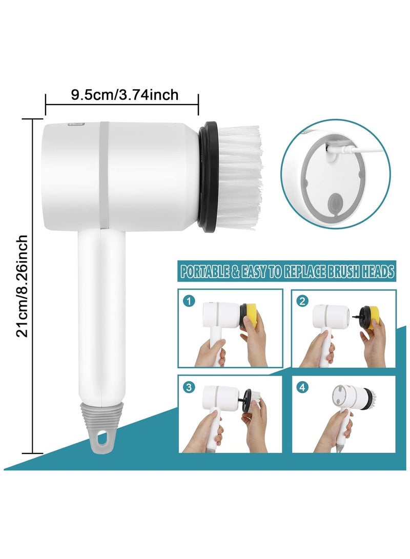 فلوشرينيك مكنسة كهربائية دوارة، فرشاة تنظيف محمولة مع 6 رؤوس فرشاة قابلة للاستبدال 3 سرعات دوران فرشاة تنظيف مكنسة كهربائية قابلة لإعادة الشحن للمطبخ والحمام والبلاط والأرضيات والنوافذ (أبيض) - Image 2