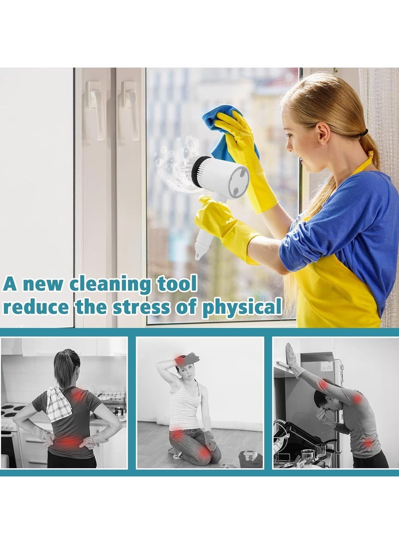 فلوشرينيك مكنسة كهربائية دوارة، فرشاة تنظيف محمولة مع 6 رؤوس فرشاة قابلة للاستبدال 3 سرعات دوران فرشاة تنظيف مكنسة كهربائية قابلة لإعادة الشحن للمطبخ والحمام والبلاط والأرضيات والنوافذ (أبيض) - Image 4