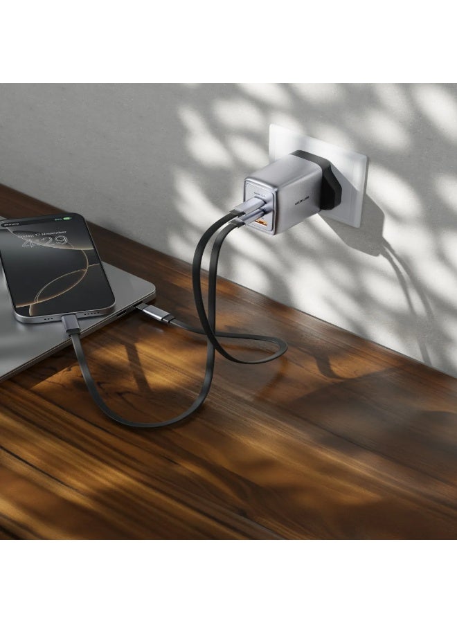 GREEN LION GaN Premium PD 65W UK Plug Wall Charger with Dual USB-C & USB-A Ports / Charges up to 50% in 30 min / PPS 49.55W Power Delivery / PC Flame Retardant Material / Fast Charging / Travel Friendly - Grey - Image 2