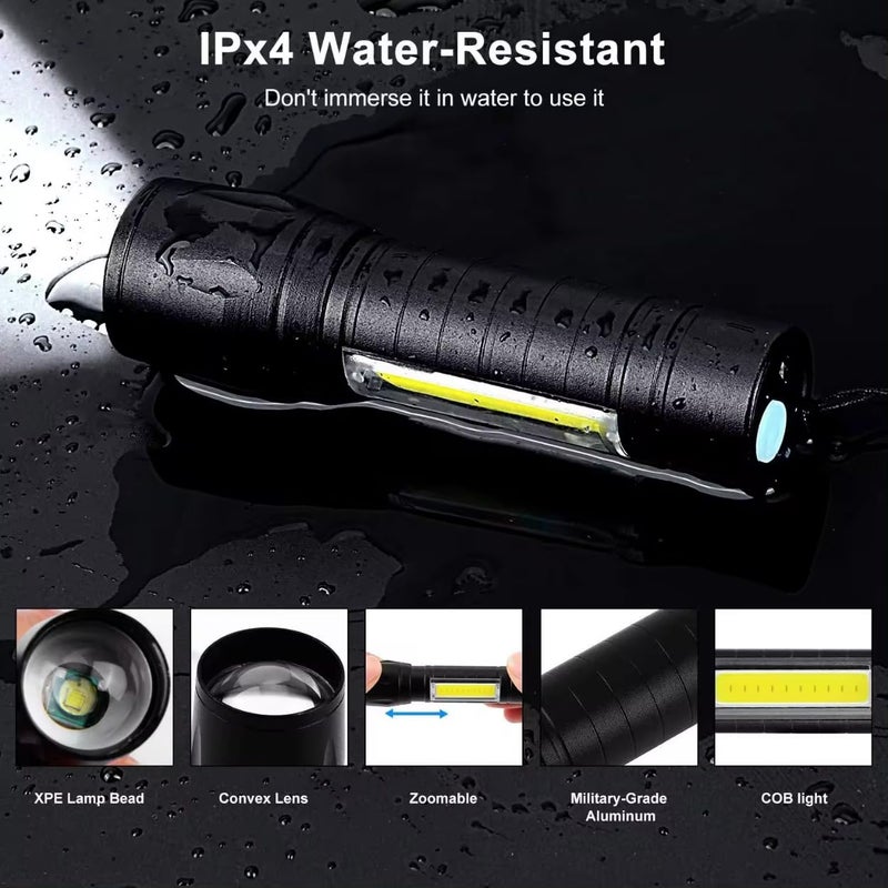 KhuHap Rechargeable Torch Light Mini LED Flashlight with Zoom Function COB Light 3 Modes USB Charging Black Metal Ideal for Emergency Outdoor Use Pack of 1 - Image 4