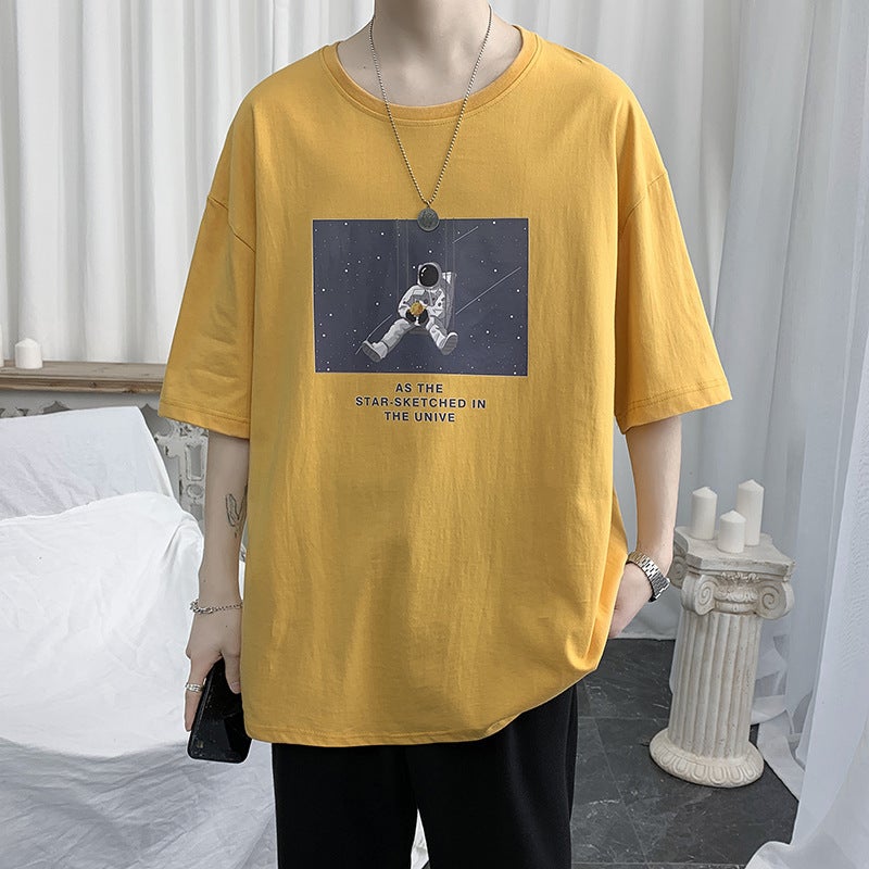 Short-Sleeved T-Shirt Men'S Summer Loose Half-Sleeved Korean Style Trendy Simple Fashion Half-Sleeved T-Shirt Top - Image 2