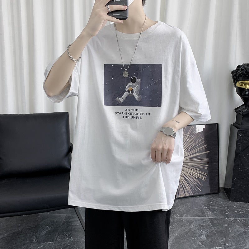Short-Sleeved T-Shirt Men'S Summer Loose Half-Sleeved Korean Style Trendy Simple Fashion Half-Sleeved T-Shirt Top - Image 4