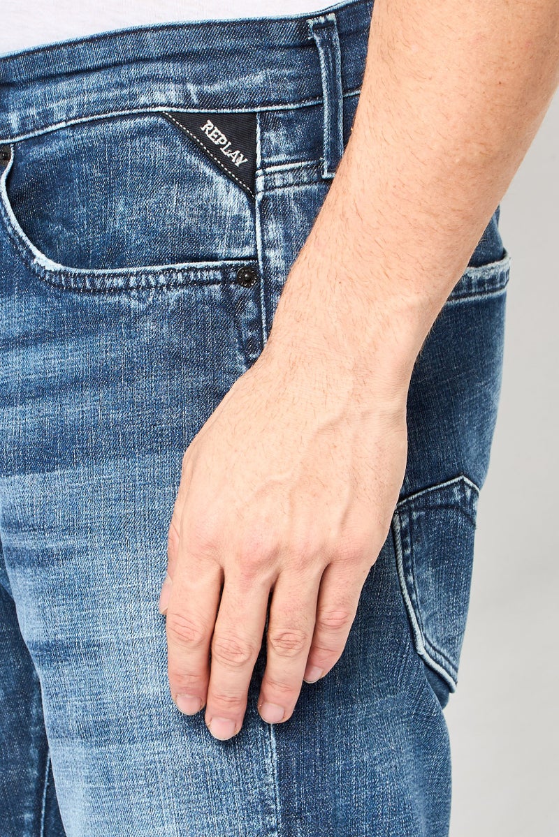 Replay جينز رجالي بقصة عادية مغسول غير قابل للتمدد، أزرق - Image 3