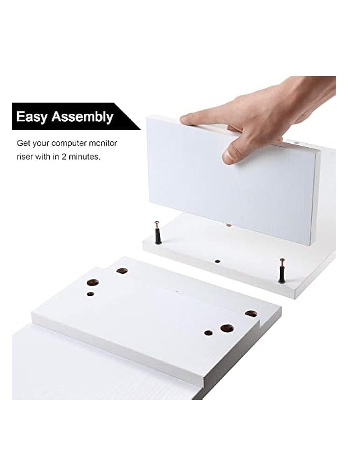 Wood Monitor Stand Riser, 16.5 Inch 2 Tiers Desk TV Shelf Computer Monitor Stand, Versatile Storage Shelf & Screen Holder for Home Office Business, White, 44.7x25.4x5.9 cm