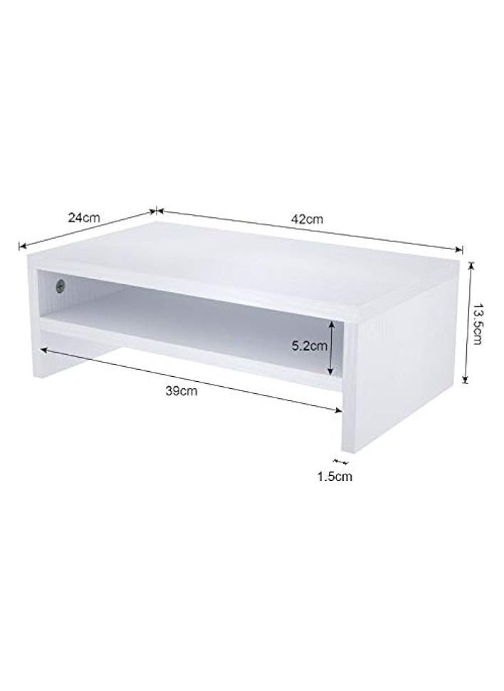 Wood Monitor Stand Riser, 16.5 Inch 2 Tiers Desk TV Shelf Computer Monitor Stand, Versatile Storage Shelf & Screen Holder for Home Office Business, White, 44.7x25.4x5.9 cm