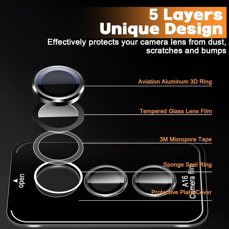 Camera Protector for Samsung Galaxy A16 5G/4G - Tempered Glass, 9H Hardness, Anti-Fingerprint - Black - Image 3