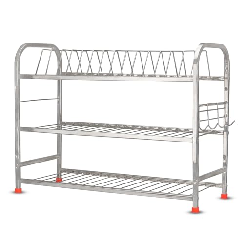 D.k 11® Stainless Steel Shelf Wall Mount Kitchen Dish Racks | Dish Rack with Cutlery and Plate Spoon Kitchen Utensil Stand | Modular Kitchen Bartan Stand (Size 24×18 inch) - Image 2