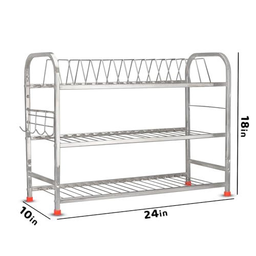 D.k 11® Stainless Steel Shelf Wall Mount Kitchen Dish Racks | Dish Rack with Cutlery and Plate Spoon Kitchen Utensil Stand | Modular Kitchen Bartan Stand (Size 24×18 inch) - Image 3