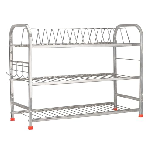 D.k 11® Stainless Steel Shelf Wall Mount Kitchen Dish Racks | Dish Rack with Cutlery and Plate Spoon Kitchen Utensil Stand | Modular Kitchen Bartan Stand (Size 24×18 inch) - Image 1