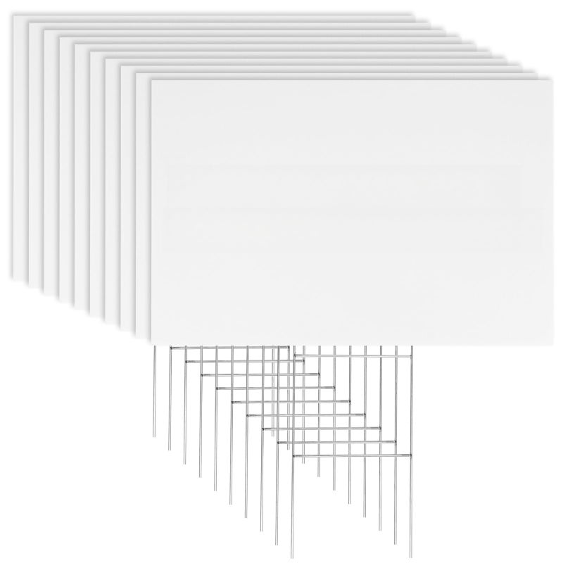 Newflager 10 Pack 18 x 12 Inches White Corrugated Plastic Yard Sign with Metal Stakes for Birthday, Real Estate Garage Sale Signs, Rent, Guidepost Decorations - Image 1