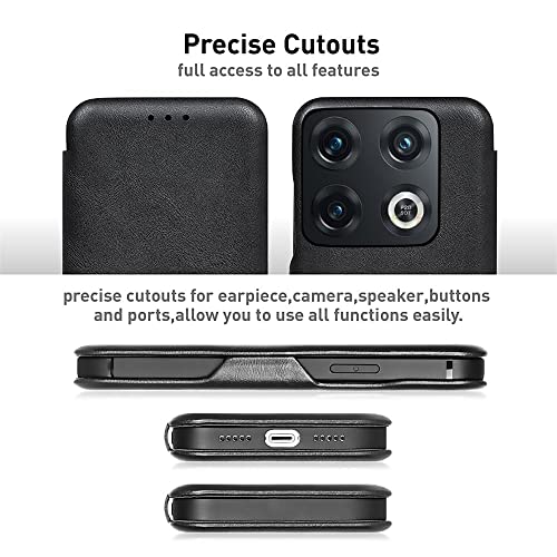 PULOKA for OnePlus 10 PRO - Sleek Flip Case - Premium Vegan Leather Phone Cover with Card Slot - Slim, Durable, Privacy Protection, Shockproof - Kickstand Function - Elegant Flip Wallet Cases - Black - Image 3