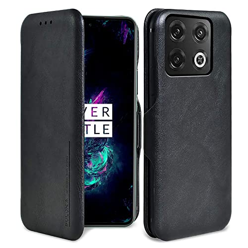 PULOKA for OnePlus 10 PRO - Sleek Flip Case - Premium Vegan Leather Phone Cover with Card Slot - Slim, Durable, Privacy Protection, Shockproof - Kickstand Function - Elegant Flip Wallet Cases - Black - Image 1