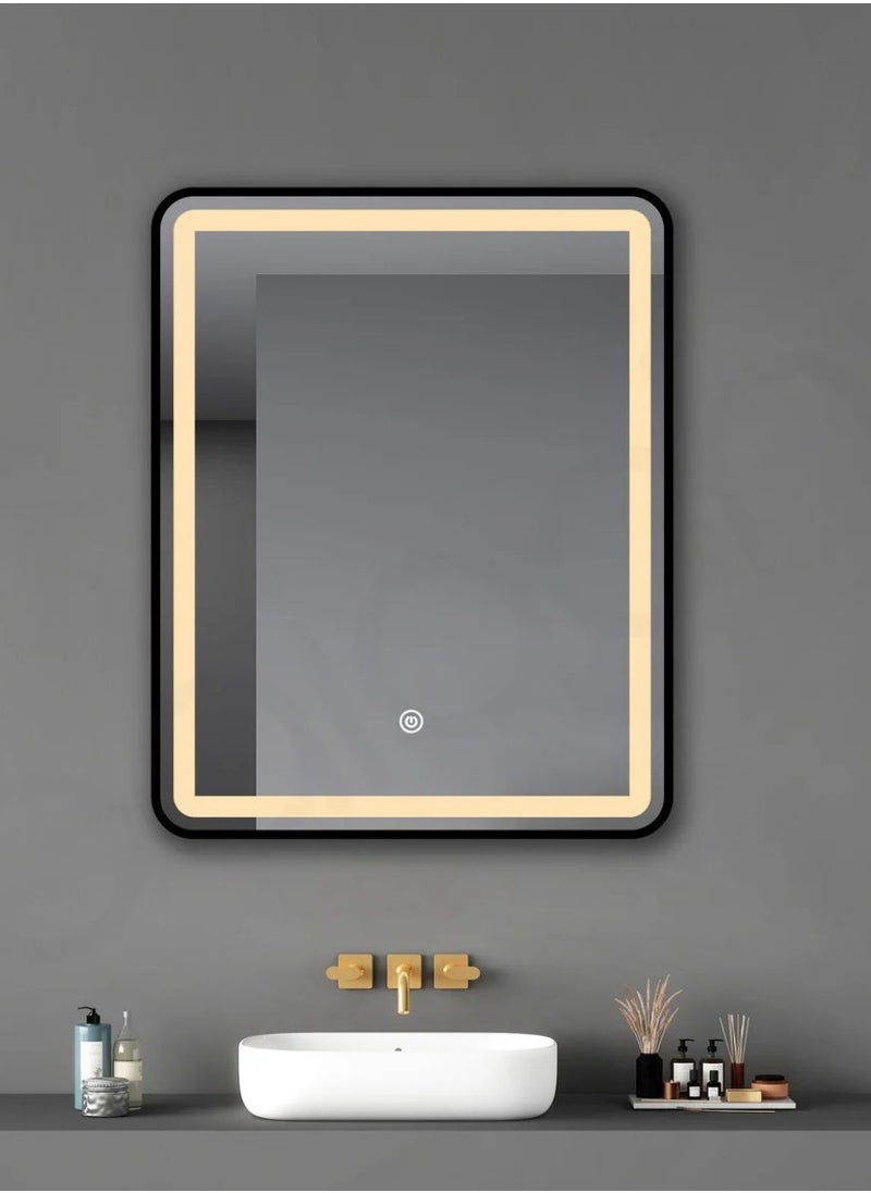 DANIM - Square Smart LED Vanity Mirror Dimmable Wall Mounted Vanity Mirror with Metal Frame Waterproof Smart Mirror Memory Function Matte Black 80*60 - Image 1